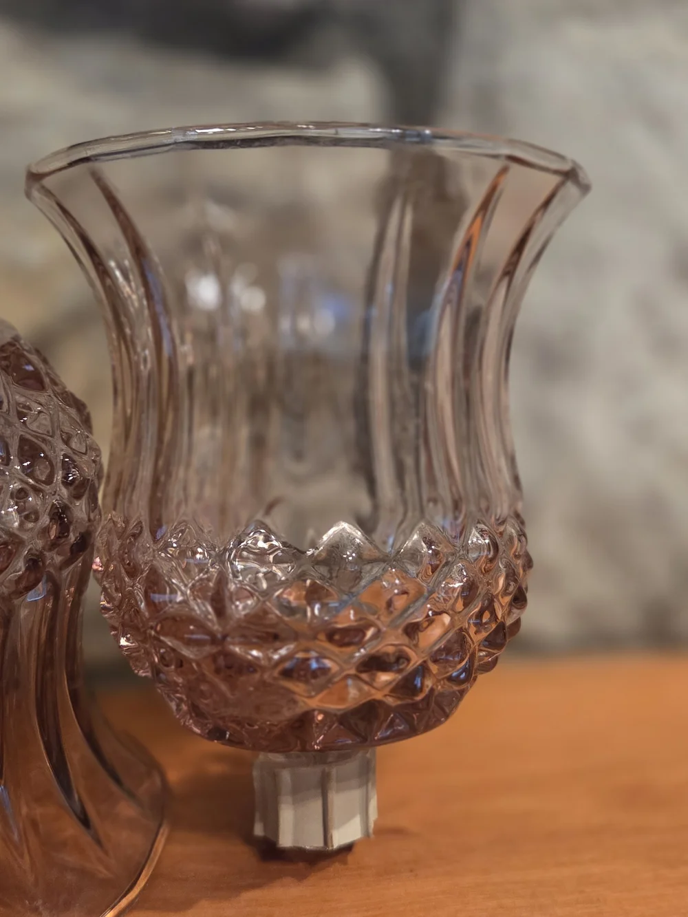 Lot  of 2 Vtg HOMCO 1201 Cathedral Diamond Plum Glass Votive Cup Candleholders